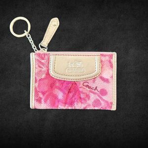 Y2K Vintage COACH Metallic Silver & Pink Floral Snakeskin Keychain Card Holder